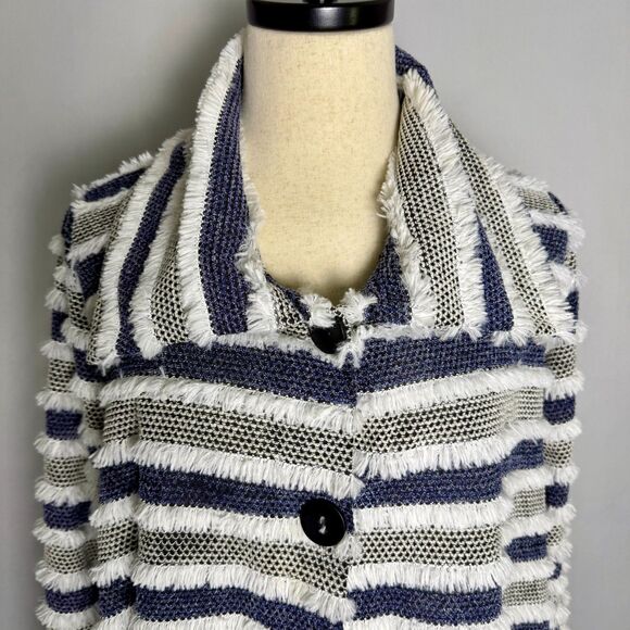 Damee, Inc. Textured Fridge Cardigan Sweater Navy & White Stripes Sz M 2/$50 - Picture 4 of 13